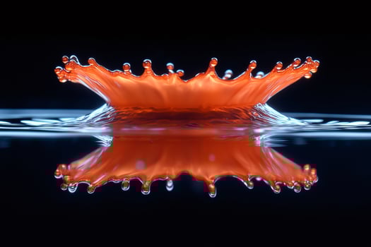 Crown shaped red liquid splashing and reflecting on water surface photo