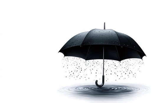 Black umbrella protecting from rain on white background photo
