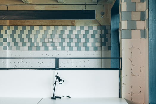 Morning in coworking. Contemporary office interior with furniture photo