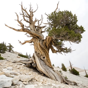 An old tree is standing on the side of a mountain photo