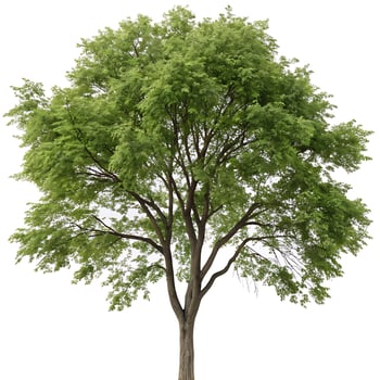 Large elm tree with healthy green foliage and a sturdy trunk, standing alone against a white backdrop, evoking serenity and balance photo