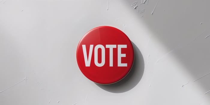 Red vote button promoting civic duty and participation in elections. photo