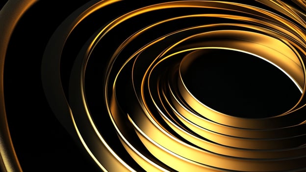 Abstract rings on a black background with a golden gradient, which is modern and elegant. The rings form an eye-catching and stylish design. photo