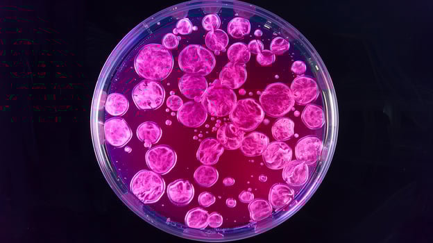 This Colored stem cell cultures showcase potential in regenerative medicine for transformative therapies. photo