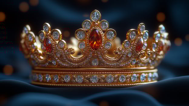 Elegant Gold Crown with Sparkling Gems on Satin Fabric photo