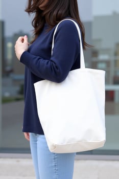 Tote Bag Mockup Featuring a Woman in Modern Apparel photo