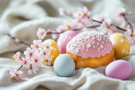 Easter background with donut and eggs photo