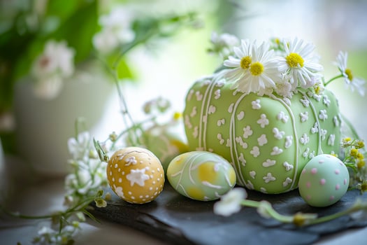 Easter decoration with daisies and eggs photo