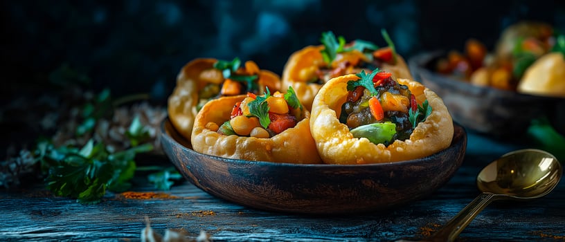 Moody Pani Puri with rustic and vibrant accents photo
