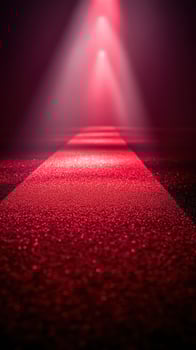 Bright red runway illuminated by dramatic lights creates an enchanting atmosphere for an event photo