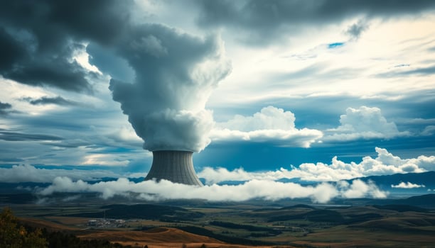 Imposing Cooling Tower Amidst Dramatic Storm Clouds photo