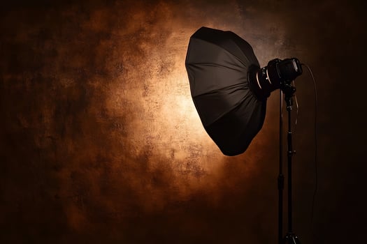 Studio lighting setup, brown backdrop, photography photo