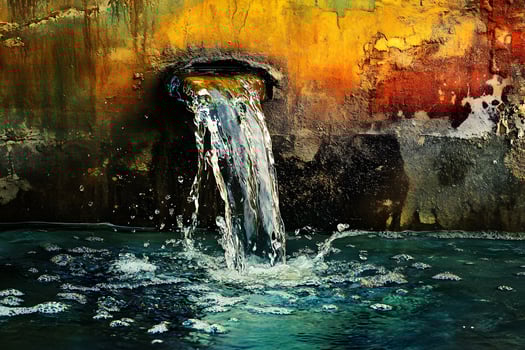 Water flowing from pipe, colorful wall, pollution photo