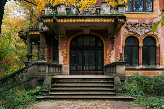 Autumnal Mansion Entrance, Steps, Park photo