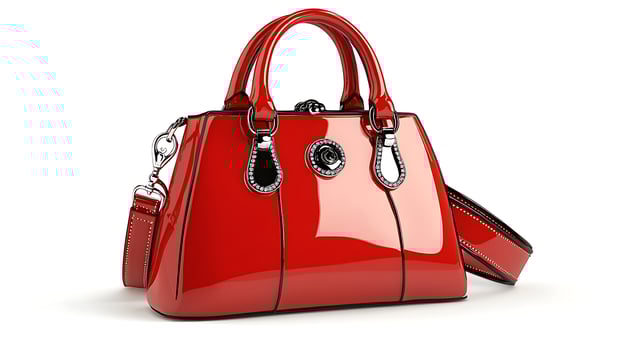 Elegant Red Patent Leather Handbag with Diamond Accents and Detachable Strap photo