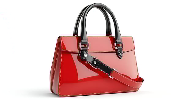 Stylish Red Patent Leather Handbag with Black Accents and Detachable Strap photo