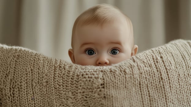 Baby's Innocent Gaze Through Knitted Comfort photo