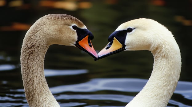Two Swans in Love, Heart-Shaped Embrace photo