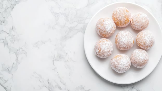 Scrumptious Powdered Sugar Donuts on a Plate photo