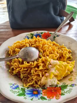 food fried noodles with egg photo