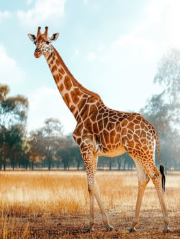 Majestic giraffe stands gracefully in sunlit savannah photo