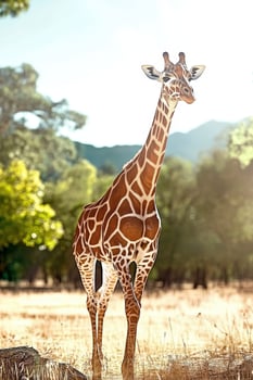 Giraffe standing gracefully in a sunlit savanna landscape photo