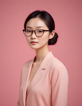 Chinese female model in glasses, confidently showcasing her intellectual charm photo