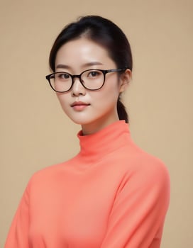 Sophisticated female Chinese model with glasses, embodying confidence and intellect photo