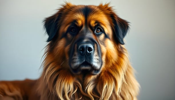 Serene Portrait of a Leonberger with Natural Lighting Highlighting Its Coat photo