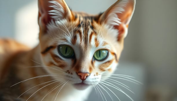 Burmilla cat with sleek shiny coat and striking green eyes in soft natural lighting photo