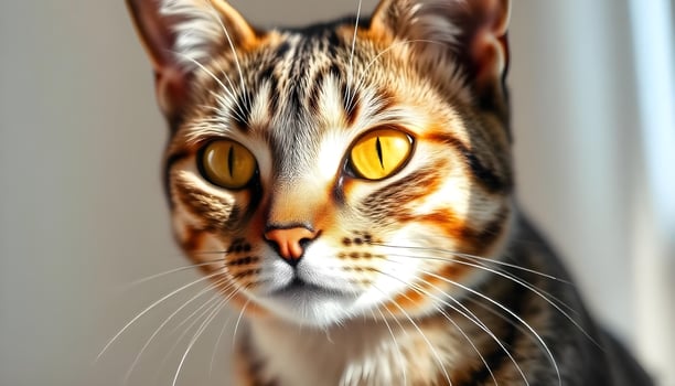 Round eyed American Shorthair with soft lighting highlighting fur texture photo