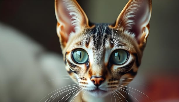 Oriental Shorthair with upright ears and a focused gaze against a blurred background photo