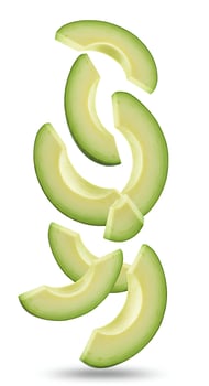 Ripe and Organic Avocado Pieces in Mid-Air. Ideal for nutrition-focused designs, healthy eating visuals, and fresh food themes photo