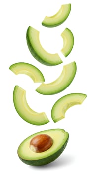 Fresh and Healthy Avocado Pieces on White Background. Perfect for organic food campaigns, diet promotions, and superfood branding photo