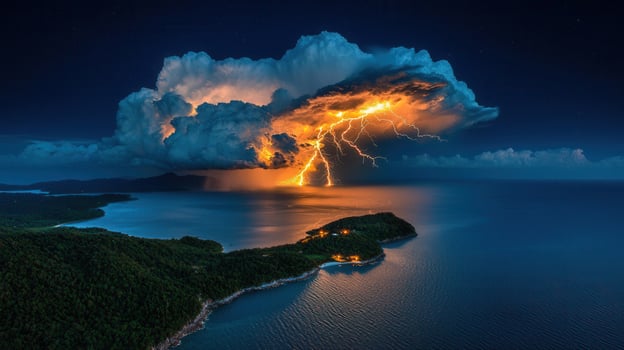 Dramatic Lightning Strike over Tropical Island Seascape at Night photo