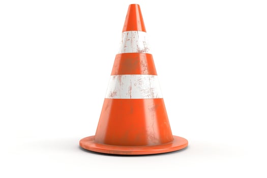 A weathered orange traffic cone with white stripes, symbolizing caution and road work. photo