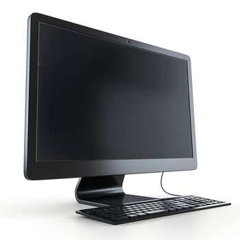 Sleek black computer monitor with a keyboard, showcasing modern design and simplicity. photo