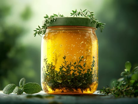 Golden Honey Infused with Fresh Thyme and Sage A Natural Remedy for Wellness Discover the Health Benefits of Honey, including Antioxidant and Anti-Inflammatory Properties Learn How to Make Your Own photo