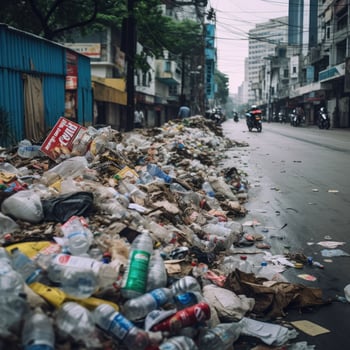 illustration of a pile of garbage on the streets of the city. photo