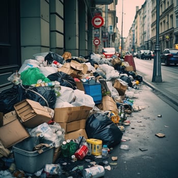 illustration of a pile of garbage on the streets of the city. photo