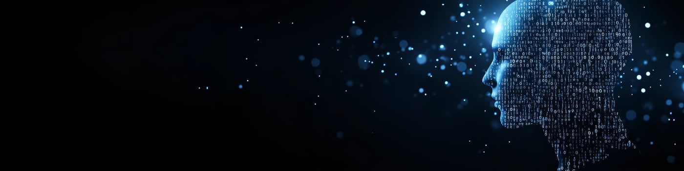 Glowing Blue Head Profile Made of Circuit Paths and Binary Numbers on a Dark Sapphire Background photo