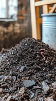 Close-up of fertile soil with worms. Rich earth for gardening and agriculture. photo