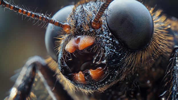 A close up of a fly's face with its mouth open photo