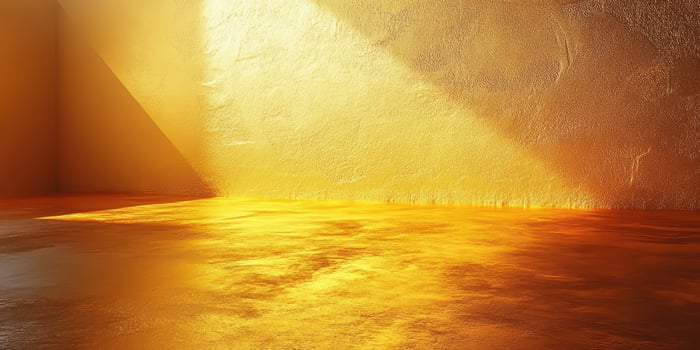 Golden light spills across a textured surface in a warm, empty space creating a serene and inviting atmosphere photo