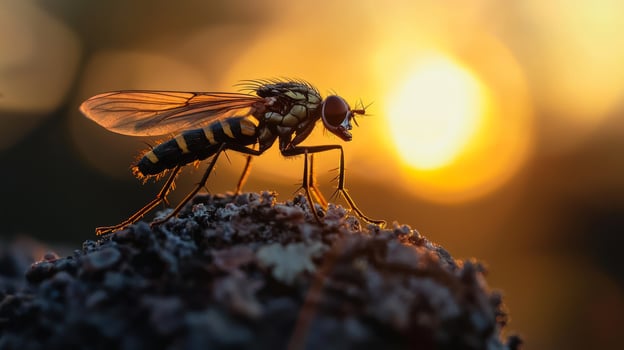 A fly is sitting on a rock in the sun photo