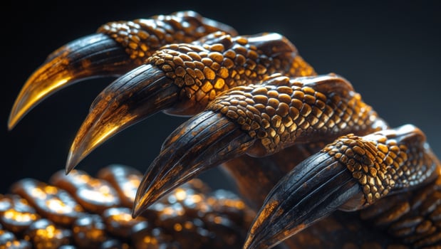 Close Up of Reptilian Claws Brown Gold Scales Dark Background photo