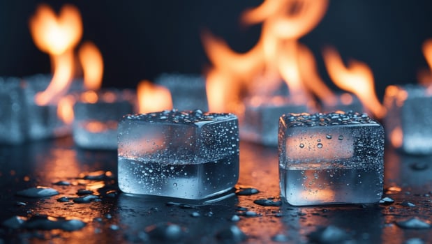 Contrasting Ice Cubes Fire and Cold Dramatic Still Life Image photo