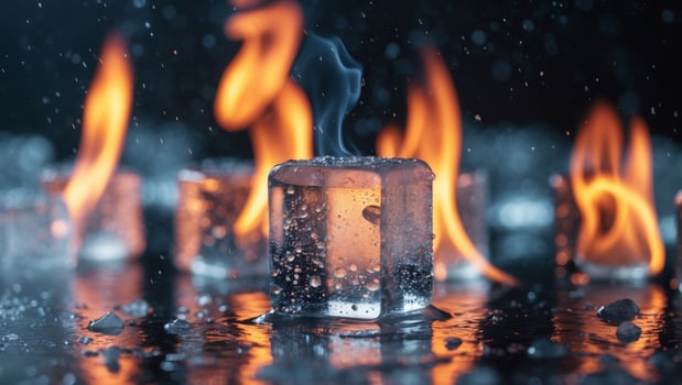 Contrasting Ice Cubes Fire and Cold Dramatic Still Life Image. photo