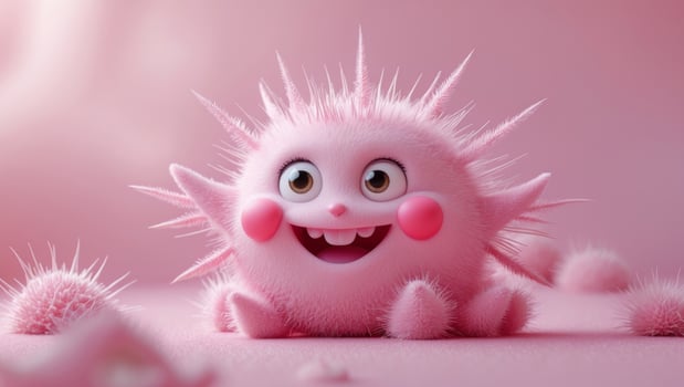 A pink monster with spiky hair and pink eyes photo
