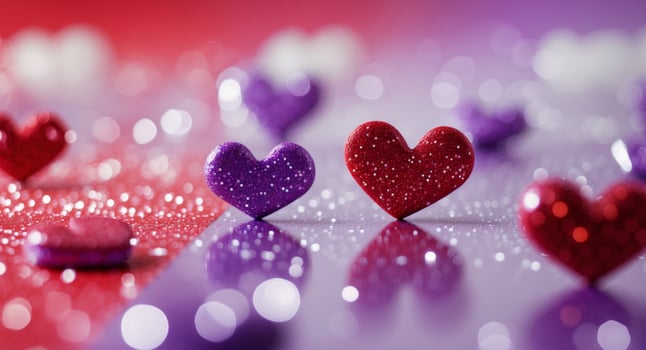 Red Purple White Glitter Hearts Background Texture photo